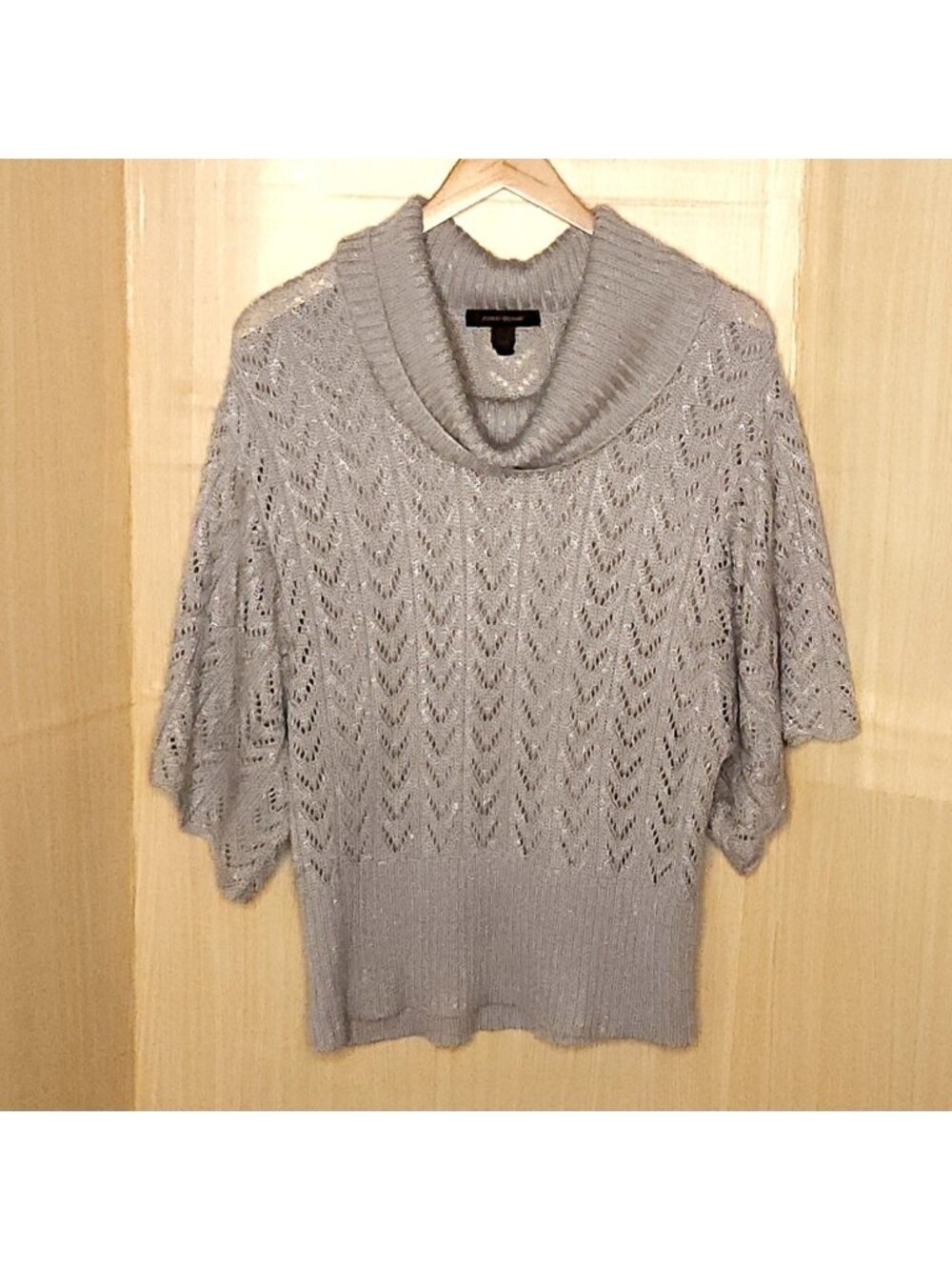 Ashley Stewart Grey Cowl Neck Short Sleeve Sweater Silver Accents XL